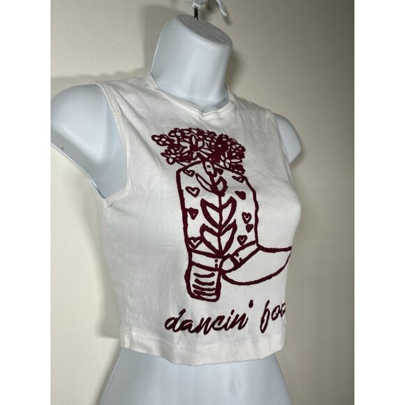 Dancing Boots Size Small White Tank Crop Top - Picture 2 of 4